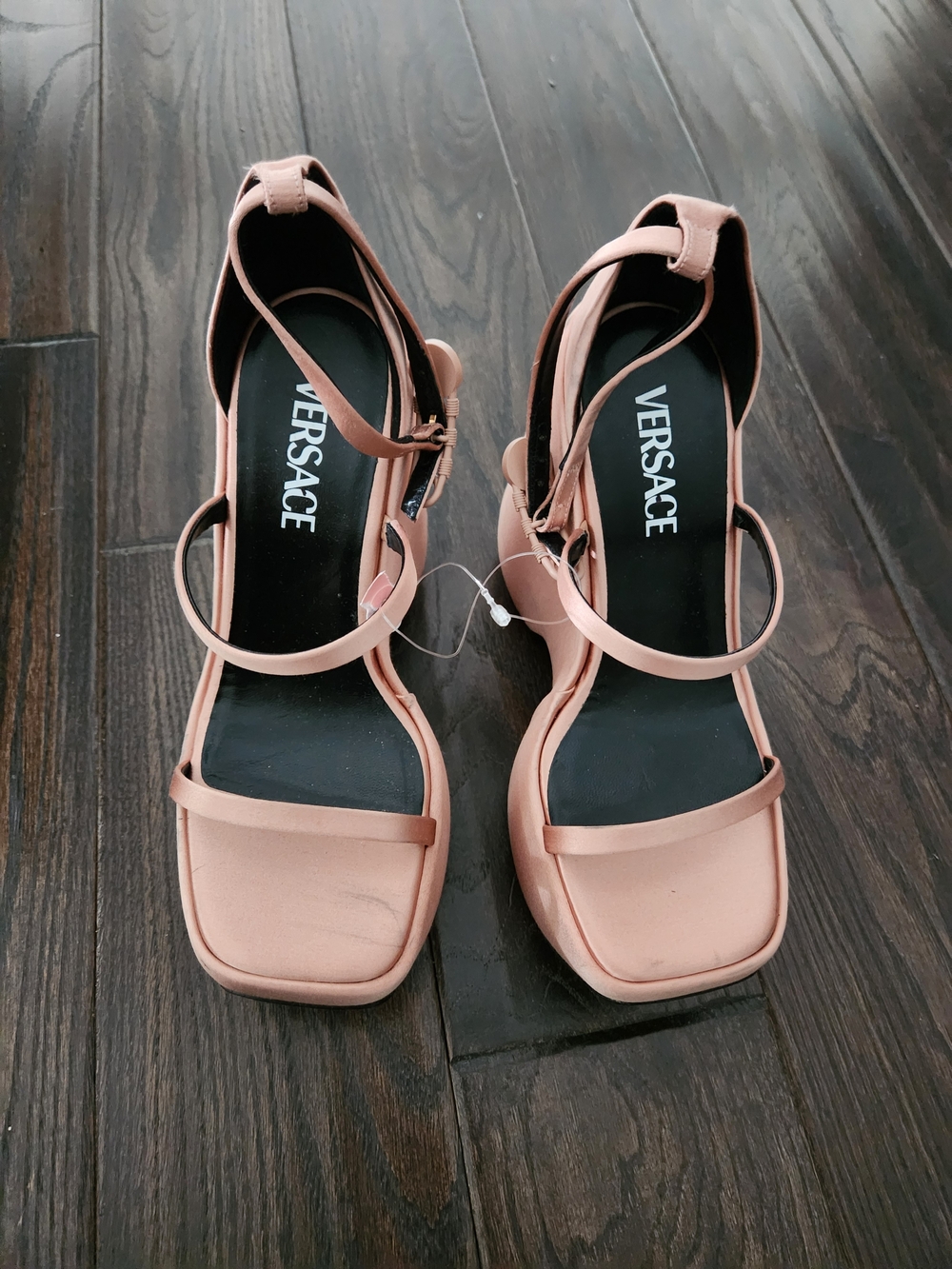 Versace Pink Strappy Block Heel Sandals